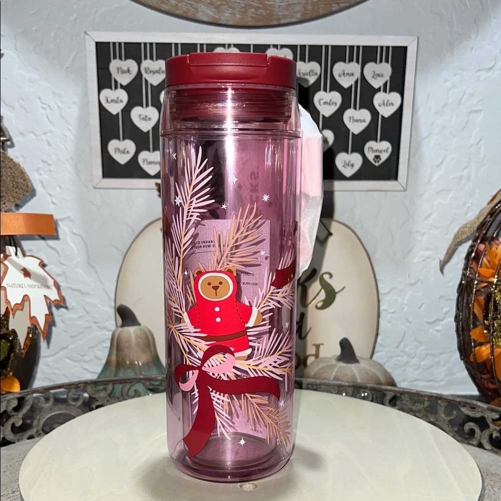 🎀Starbucks 2025 🎁Holiday Winter Pink Christmas Bottle with Ribbon Dangle Charm🎀